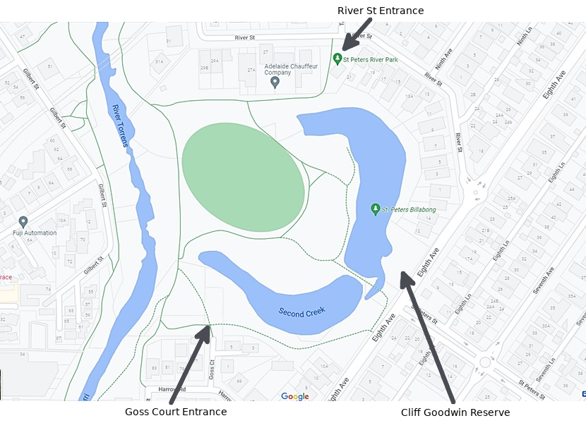 Map of the Billabong showing entrances