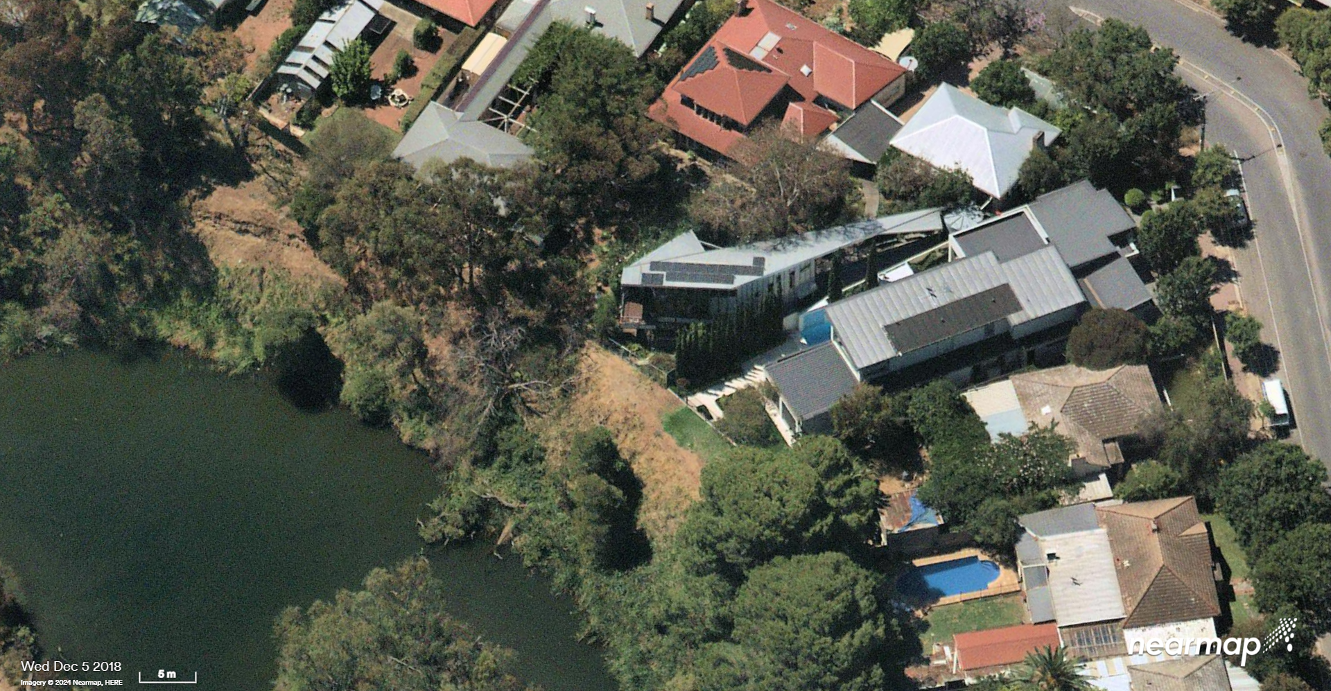 aerial photograph of billabong showing collapse of bank